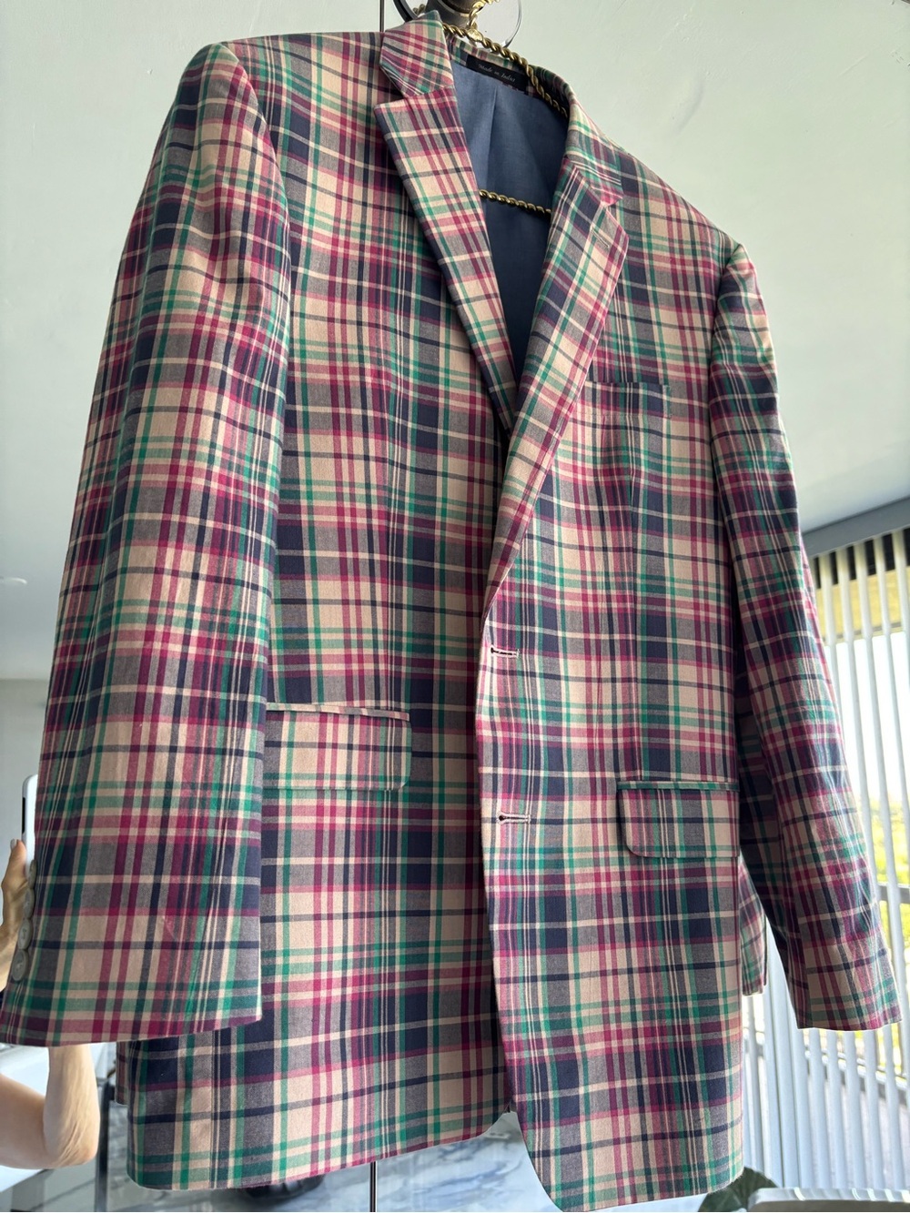 Polo by Ralph Lauren Pink, Green & Cream Plaid Notch-Lapel Blazer